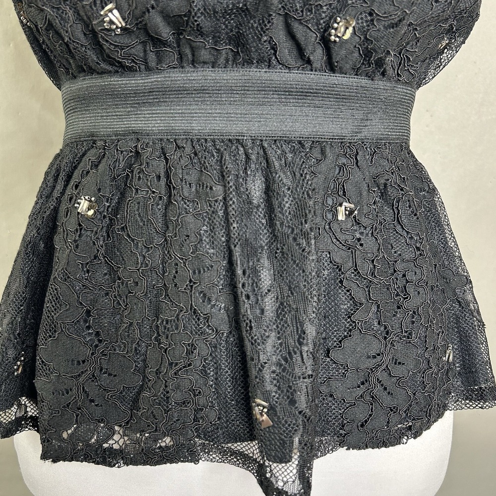 Anthropologie Meadow Rue Top XS Black Lace Beaded Sleeveless Peplum Tank - Picture 7 of 14